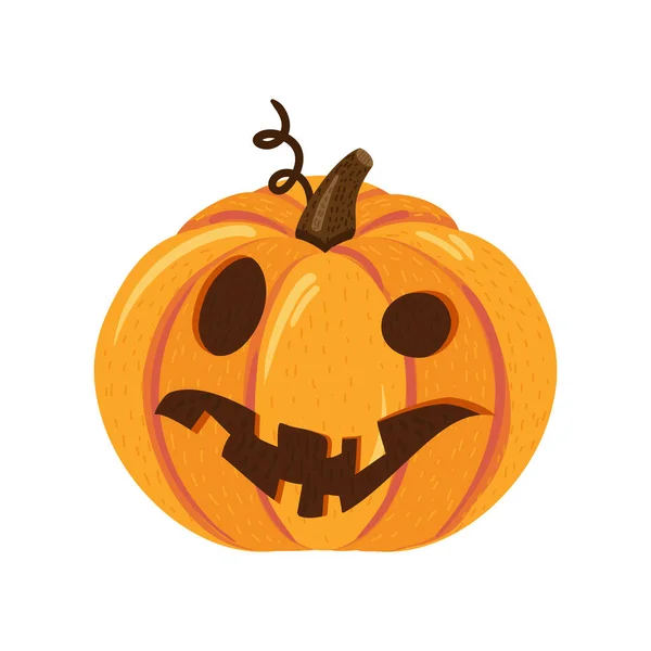 Zucca Halloween Con Viso Curvo Spaventoso Celebrazione Delle Vacanze Elemento — Vettoriale Stock