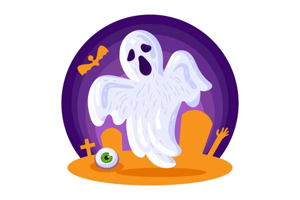 Elemento de design de cartão de Halloween com fantasma assustador —  Vetores de Stock