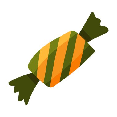 Tatlı lolipop, renkli ve şeker kamışlı Cadılar Bayramı ziyafeti konsepti. Beyaz arka planda çizgili ambalajlı güzel bir lolipop. Vektör illüstrasyonu