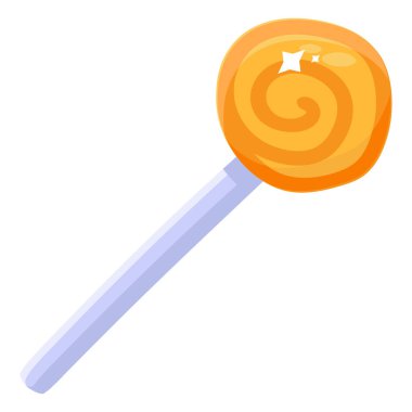Çubuğun üzerindeki spiral lolipop beyaz arka planda izole edilmiş. Cadılar Bayramı ya da Noel dekorasyonu için şeker baston ikonu. Karamelli şeker. Vektör illüstrasyonu