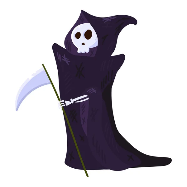 Mort Avec Faux Squelette Portant Manteau Caractère Halloween Isolé Sur — Image vectorielle