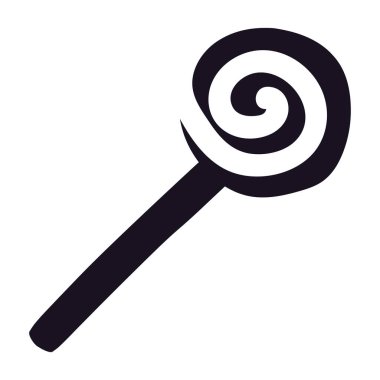 Siluet kıvrımlı lolipop şekeri beyaz arka planda izole edilmiş. Çubuğun üzerinde siyah karamel şeker kamışı. Cadılar Bayramı ya da Noel hediyesi tasarımı. Vektör illüstrasyonu