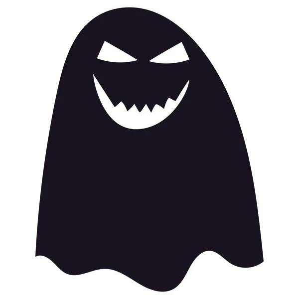 Silhouette Nera Halloween Fantasma Spaventoso Sorridente Spettrale Fantasma Sfondo Bianco — Vettoriale Stock