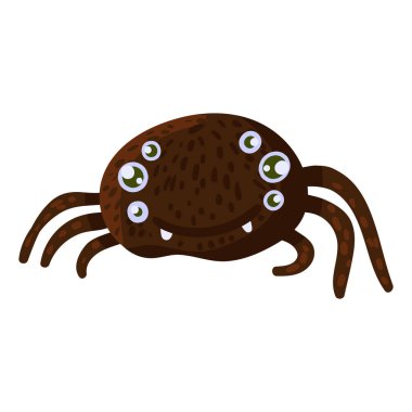 Cadılar Bayramı tatili için beyaz arka planda bir sürü gözü olan büyük örümcek. İzole edilmiş çizgi film örümceği, korkunç sonbahar tabelası. Cadılar Bayramı vektör illüstrasyonu