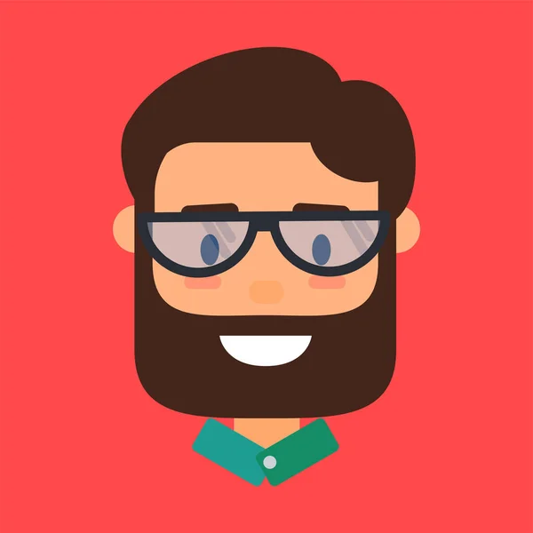Hipster avatar, icono del hombre barbudo en gafas — Vector de stock