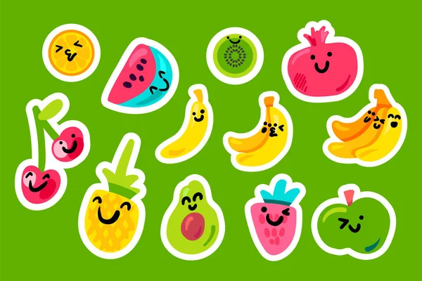 Fruits tropicaux bande dessinée kawaii pack — Image vectorielle