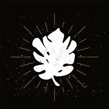 Retro canavar yaprağı silueti. Philodendron, palmiye ağacı vektör rozeti. Orman bitkisi sembolü