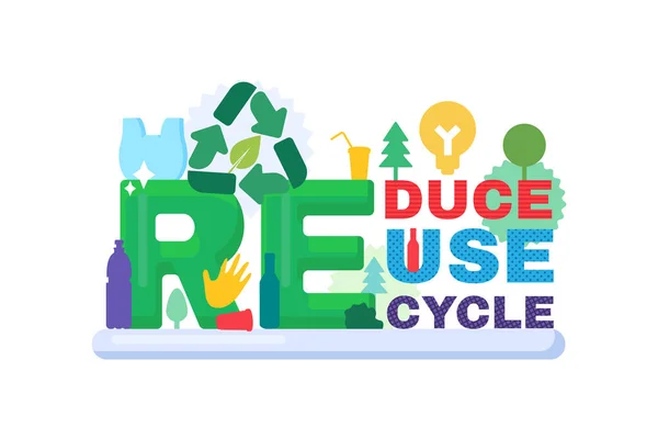 Reducir Reutilizar Reciclar Banner Para Ecología Concepto Protección Ambiental Cero — Archivo Imágenes Vectoriales