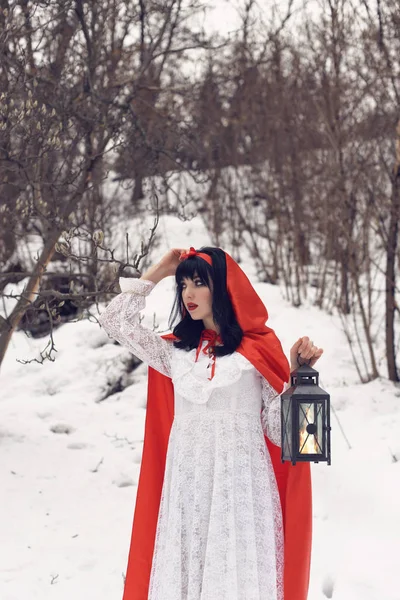 Snow White Adventures Winter Forest — Stock Photo, Image