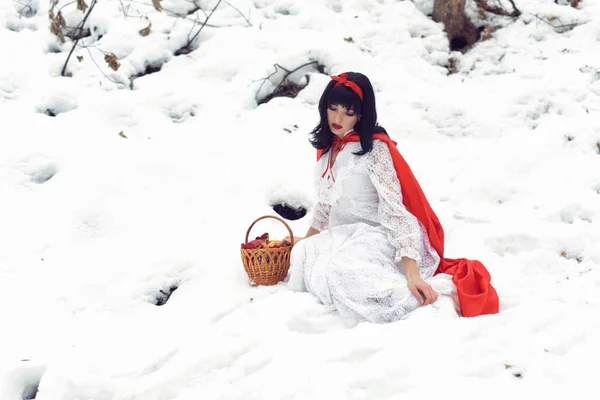 Snow White Adventures Winter Forest — Stock Photo, Image