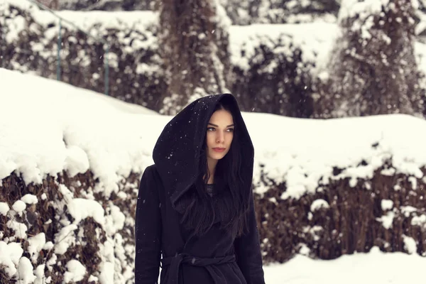 Parken Med Flicka Snöiga Väder — Stockfoto