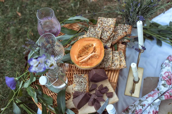 Olika Maträtter Picknick Parken — Stockfoto