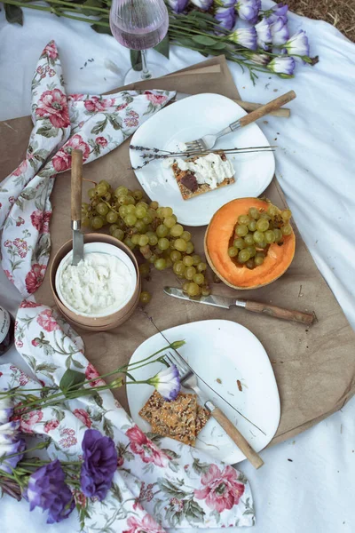 Olika Maträtter Picknick Parken — Stockfoto