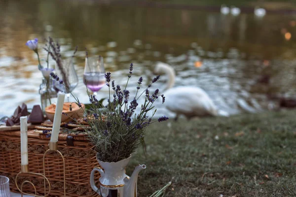 Olika Maträtter Picknick Parken — Stockfoto