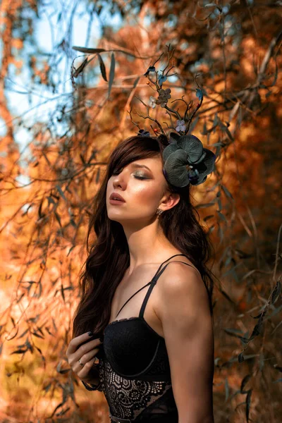 Fille Dans Une Image Conte Fées Dans Parc Automne — Photo