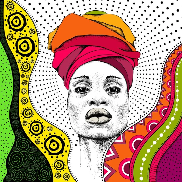 Femme Africaine Turban Origine Tribale Belle Femme Noire Illustration Vectorielle — Image vectorielle