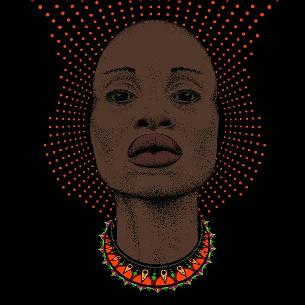 Mulher Africana Com Contas Africanas Fundo Tribal Mulher Negra Bonita —  Vetores de Stock