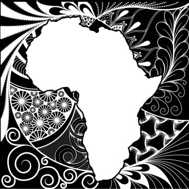 Afrika 'nın dokulu vektör haritası. Elle çizilmiş etnik model, kabile geçmişi. Vektör çizimi. Soyut Renkli Arkaplan