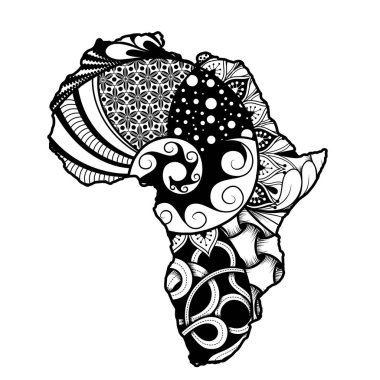 Afrika 'nın dokulu vektör haritası. Elle çizilmiş etnik model, kabile geçmişi. Vektör çizimi. Soyut Renkli Arkaplan