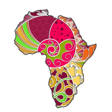 Afrika 'nın dokulu vektör haritası. Elle çizilmiş etnik model, kabile geçmişi. Vektör çizimi. Soyut Renkli Arkaplan