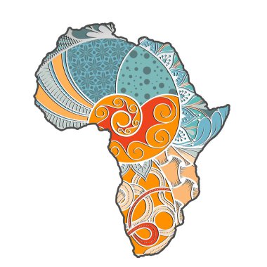 Afrika 'nın dokulu vektör haritası. Elle çizilmiş etnik model, kabile geçmişi. Vektör çizimi. Soyut Renkli Arkaplan