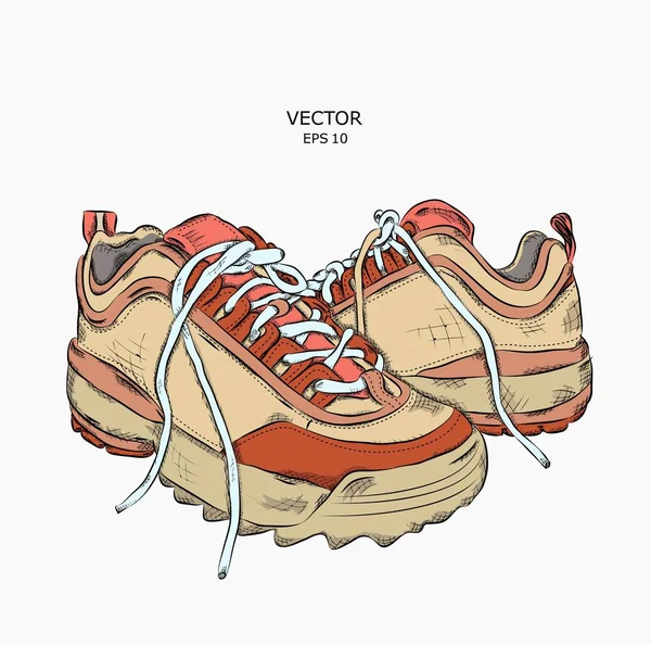 Hand Dras Sneakers Vit Bakgrund Kör Konceptet Vektorillustration — Stock vektor