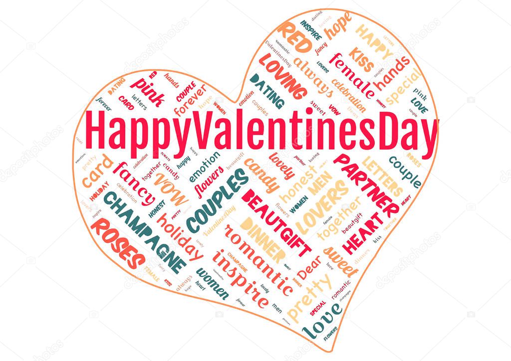 Word cloud of the happy valentine's day as background