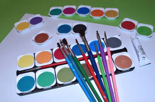 Terug Naar School Aquarellen Tafel Als Achtergrond — Stockfoto