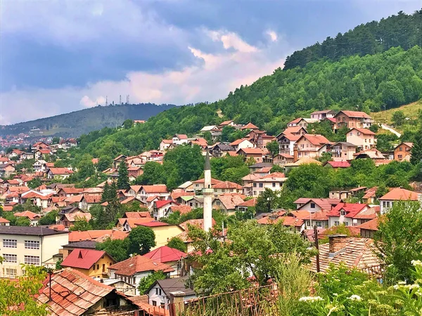 Panoramiczny Widok Sarajewo Pod Koniec Lata Bośni Hercegowinie Stolicy — Zdjęcie stockowe