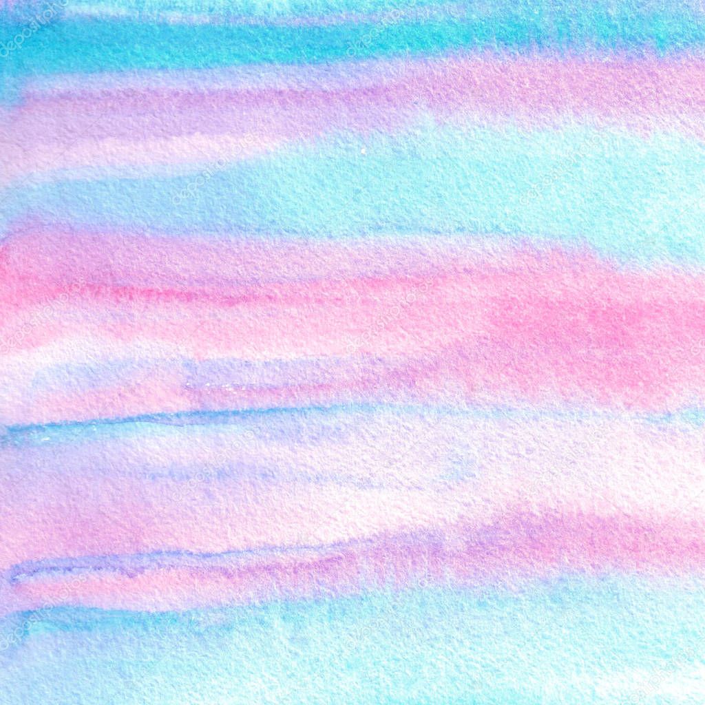 Abstract blue, violet and pink watercolor hand painted background
