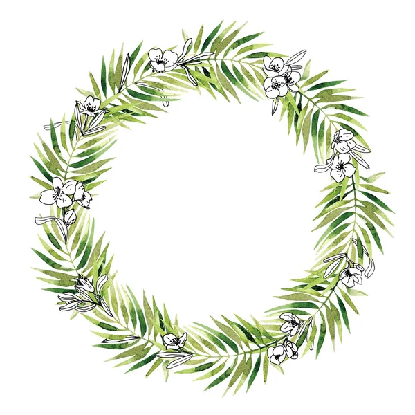 Watercolor vintage floral trendy laurels wreath — Stock Photo, Image