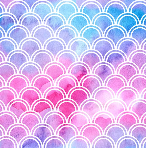 水彩ユニコーンシームレスパターン。明るい魚の鱗飾り — ストック写真
