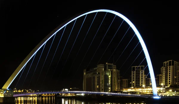 Paysage Nocturne Bleu Gateshead Millennium Bridge Newcastle River Tyne — Photo