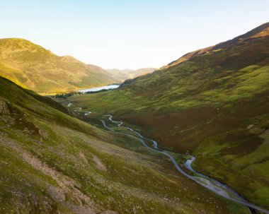 Aerial drone capture of the mighty Honister Pass in the English  clipart