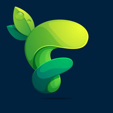 F harfi ekoloji logo bükülmüş bir yeşil leawes. Yazı tipi stili, vektör tasarım şablon öğeleri uygulama veya kurumsal kimlik için.