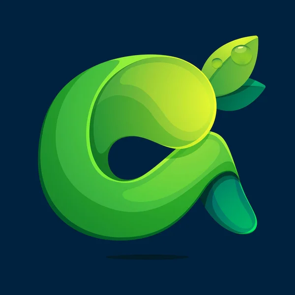 Lettera Logo Ecologico Una Mandibola Verde Contorta Stile Carattere Elementi — Vettoriale Stock