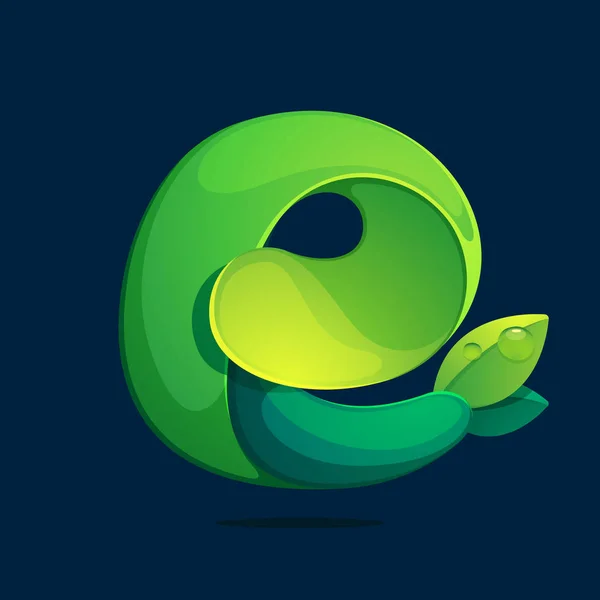 Логотип Экологии Букв Крученых Зеленых Листьев Стиль Шрифта Элементы Шаблона — стоковый вектор