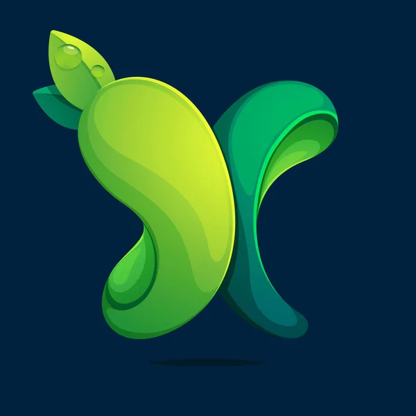 Логотип Экологии Букв Крученых Зеленых Листьев Стиль Шрифта Элементы Шаблона — стоковый вектор