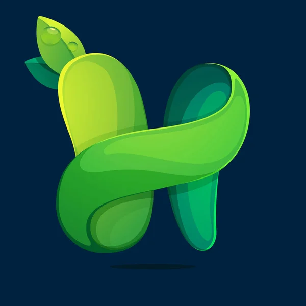 Brev Ekologi Logotyp Från Tvinnad Grön Leawes Stil Vektor Designelement — Stock vektor