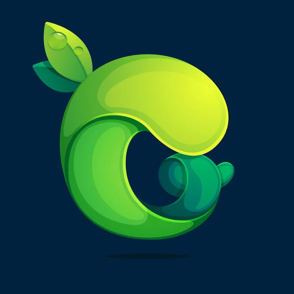 Буква Экологии Логотип Крученых Зеленых Листьев Стиль Шрифта Элементы Шаблона — стоковый вектор