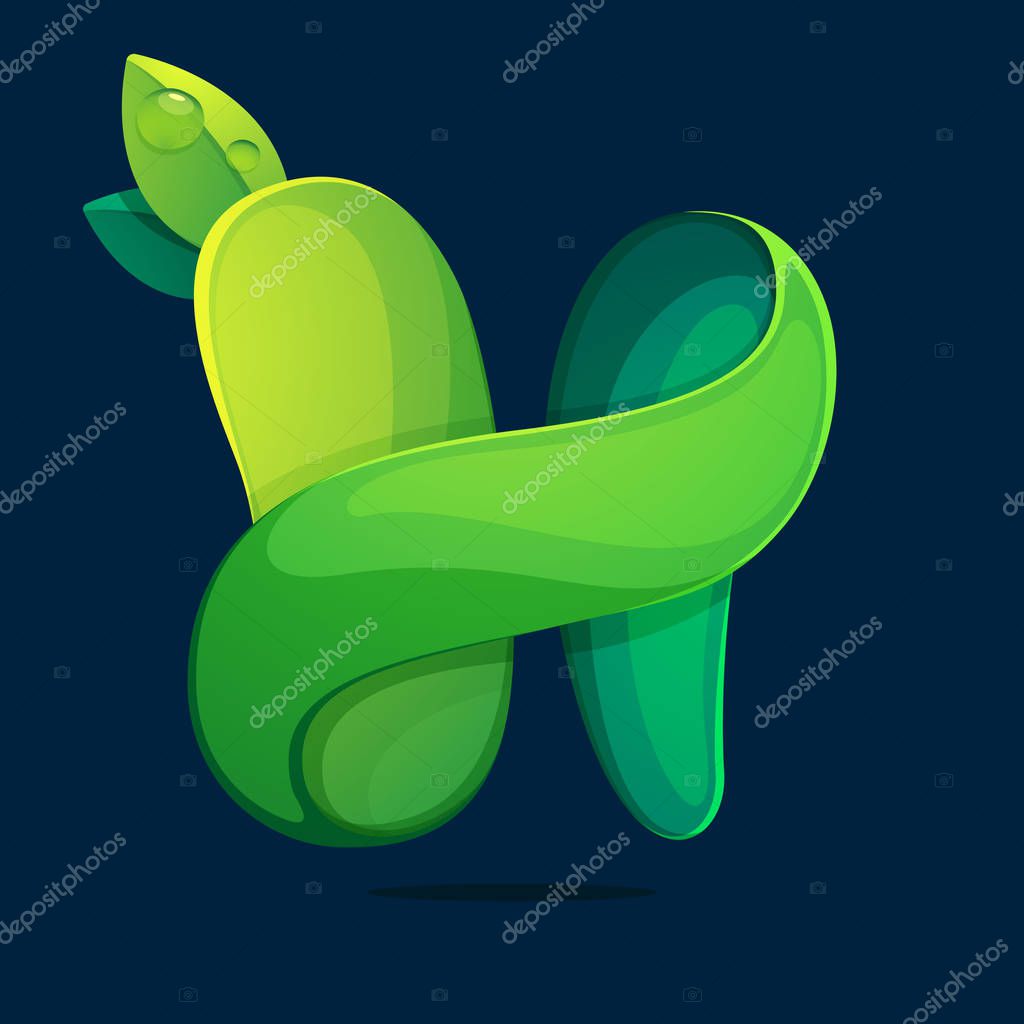 H letter ecology logo from a twisted green leawes. Font style, vector design template elements for your application or corporate identity.