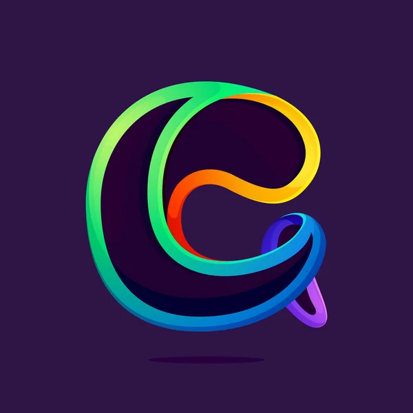 C γράμμα μία γραμμή ουράνιο τόξο χρώματα λογότυπο. — Διανυσματικό Αρχείο