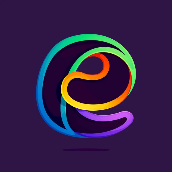 E lettre une ligne arc-en-ciel couleurs logo . — Image vectorielle