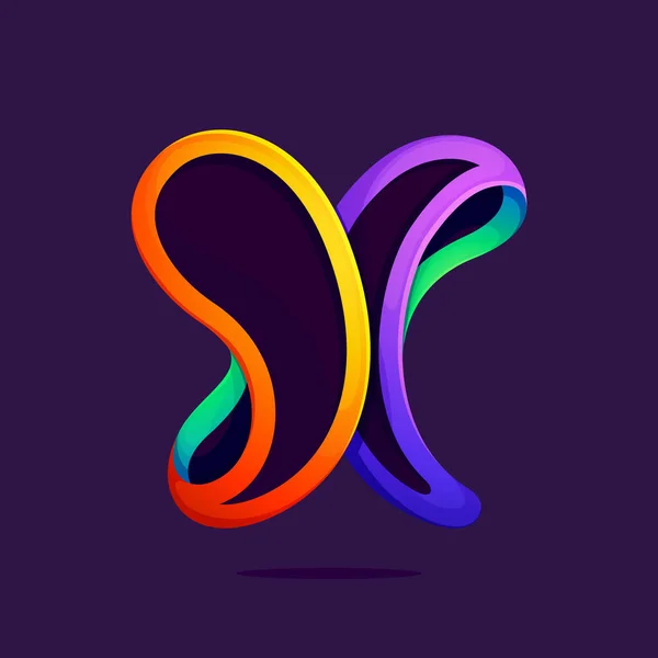 X lettera una linea arcobaleno colori logo . — Vettoriale Stock