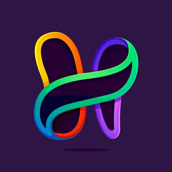 H letra una línea arco iris colores logo . — Vector de stock