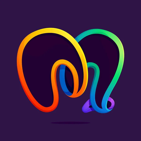 M letter een lijn regenboog kleuren logo. — Stockvector