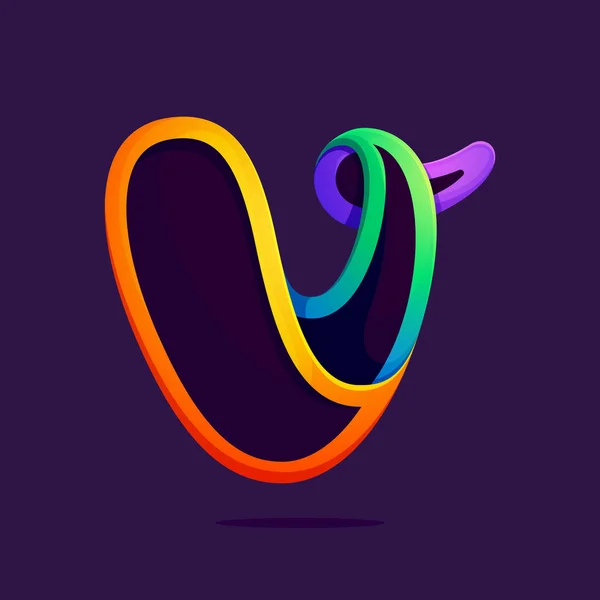 V γράμμα μία γραμμή ουράνιο τόξο χρώματα λογότυπο. — Διανυσματικό Αρχείο