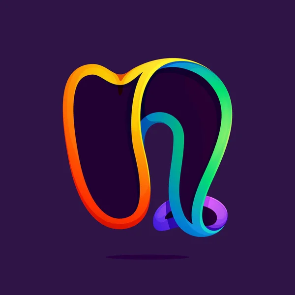 N Buchstabe eine Linie Regenbogenfarben Logo. — Stockvektor