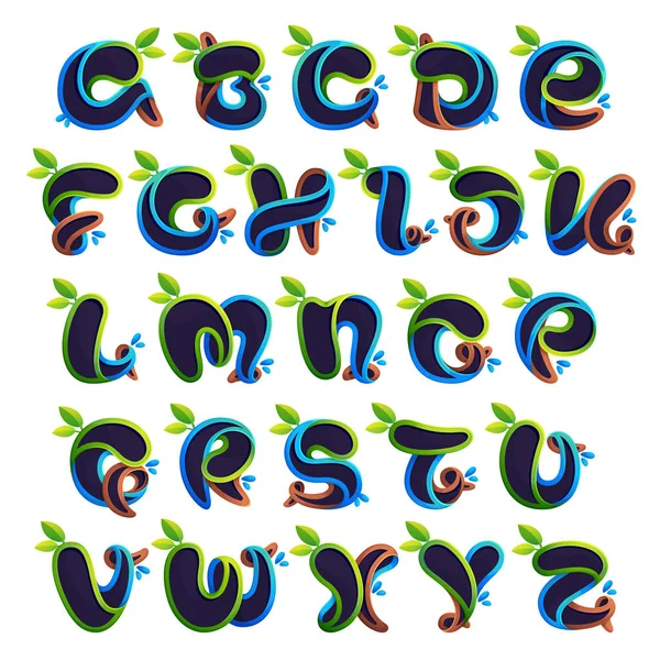 Alfabe logoları ekoloji yeşil yaprakları ve çiy damlaile stilize. — Stok Vektör