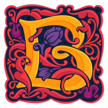 B harfi renkli antik antikgotik ilk logo.
